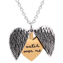 Vintage Heart Locket Open Necklace Lover Heart Double-deck Feather Shape Pendant Necklace Open Wing Engrave letter Choker Gifts 2024 - buy cheap