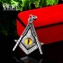 BEIER free Mason pendant necklace yellow eye stainless steel punk illuminati men biker chain Gothic jewelry LLBP8-370R 2024 - buy cheap