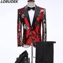 2020 Luxury Men's Red Gold Black Shiny Sequins Suit Stage Costume Singer Host Men Suits Formal Blazer Wedding Dress 2-Pieces Set 2024 - buy cheap