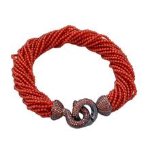 GG Jewelry-pulsera con cierre de circonia cúbica para mujer, brazalete hecho a mano con gemas Jades naranjas, 20 filas, 8" 2024 - compra barato