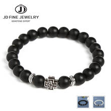 JD Charm Synthetic Stone Bracelet Cross Black Smooth Round Beaded Bracelets Handmade Men Women Prayer Fitness Chain Couple Gift 2024 - buy cheap