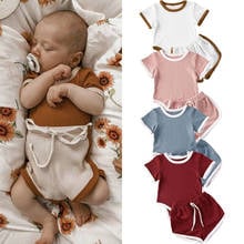 Newborn Baby Girl Boy Clothes Summer Cotton Solid Outfits 2Pcs Short Sleeve Bodysuit Tops Lace-up Shorts Baby Clothing 0-24M 2024 - buy cheap