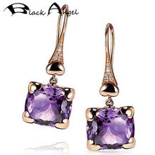 BLACK ANGEL 2020 New 14K Rose Gold Heart Shaped Amethyst  Purple Crystal Gemstone Drop Earrings For Women Wedding Jewelry 2024 - buy cheap