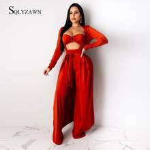 3 Piece Set Female Belt Long Cardigan + Bra Camis + Wide Leg Palazzo Pants Outfit Elegant Casual Fall Sexy Co Ords Suit Costume 2024 - buy cheap