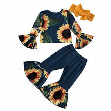 Autumn & Winter Kids Baby Girl Sunflower print Tops+Ruffle Pants Leggings 3Pcs Outfit Clothes 1-5Y 2024 - buy cheap