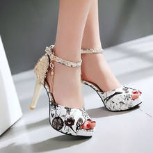 women Summer Flower print shoes Fish Mouth high heel ladys platform sandals evening dress wedding shoes femal zapatos de mujer 2024 - buy cheap