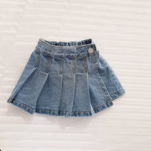 Short jeans para meninas de verão, saia com jaquetas e jeans para crianças, plissado, saia falso 2024 - compre barato