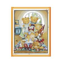 Bear house cross stitch kit cartoon 14ct 11ct count print canvas stitching embroidery DIY handmade needlework 2024 - buy cheap