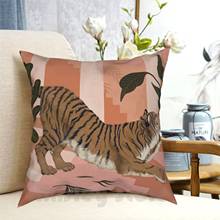 Funda de almohada con estampado de Tigre, suave, para el hogar, gatos, plantas salvajes de la selva, Gouache moderno, óxido, rosa, tigres bohemios 2024 - compra barato