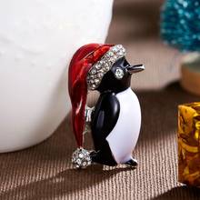 Lovely Penguin Brooches Crystal Rhinestones Ball Red Hat Penguin Animal Brooch Enamel Lapel pins for Women Child New Year's Gift 2024 - buy cheap