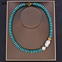 GuaiGuai-collar con gemas turquesas, joyería de 20 ", disco azul perla, blanco cultivado en agua dulce, Keshi 2024 - compra barato