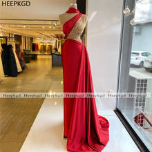Vestido de noche largo y rojo para mujer, vestido de fiesta transparente de un hombro, Sexy, De satén 2024 - compra barato