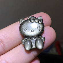 Pingente com flash de obsidiana de ouro natural, gato rico com gatinho esculpido 31x22x7mm, colar de pedra natural aaaaa 2024 - compre barato