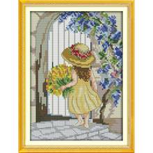 The Girl Sending Flowers Chinese Cross Stitch Kits  Ecological Cotton Clear Stamped Printed 11CT DIY Wedding Decoration For Home 2024 - buy cheap