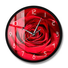 Настенные часы с изображением красной розы, украшение для спальни с цветочным принтом, название на заказ, современный индивидуальный подарок для нее, ботанические художественные часы 2024 - купить недорого