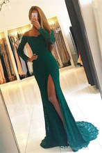 Green Prom Dress Mermaid Mermaid V-neck Long Sleeves Lace Slit Sexy Long Prom Gown Evening Dresses Robe De Soiree 2024 - buy cheap