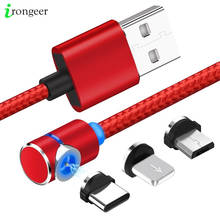 90 degree LED Micro USB Cable Magnetic Charging Cable For iPhone XR Samsung Xiaomi USB Type C Magnet Charger USB C Cable Adapte 2024 - buy cheap
