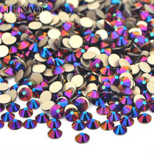 JUNAO SS6 8 10 12 16 20 30 красочные Фиолетовые AB стеклянные стразы для ногтей с плоской задней стороной, хрустальные камни, аппликация, Круглый Алмазный страз, поделки 2024 - купить недорого