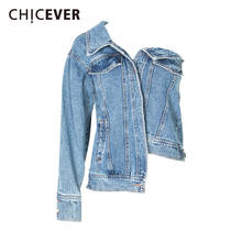 Chicever jaquetas jeans femininas assimétricas, casaco azul de manga comprida com lapela no ombro, roupa feminina de outono 2021 2024 - compre barato