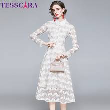 TESSCARA для женщин; Элегантные весенние туфли с ремешками белая кружевная рубашка с длинным рукавом высокого качества длинные трапециевидные вечерние роковой, дизайн в ретро стиле, повседневные платья Vestidos 2024 - купить недорого