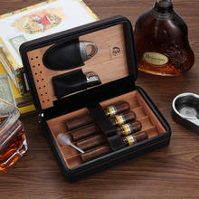 Galiner humidor caixa de charuto viagem couro caso charuto portátil gás butano isqueiro afiada cortador conjunto com charutos umidificador presente 2024 - compre barato