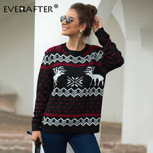 EVERAFTER Geometric deer print vintage women pullover 2020 christmas sweater oversize long sleeve knitted jumper winter overalls 2024 - buy cheap