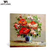 YYR-ARTLAND 100% Handmade oil painting on canvas thick oil knife draw red flowers for eating room bedroom home decor no framed 2024 - buy cheap