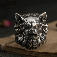 Lion Rings Domineering Silver Color Tang Shi Lion Rings Animal Ring for Men Women Adjustable Opening Finger Ring Wedding Jewelry 2024 - buy cheap