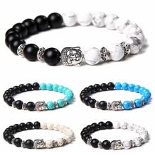 Classic Silver Color Buddha Bead Chakra Bracelet Natural Stone White Blue Turquoises Beads Stretch Prayer Bracelet for Women Men 2024 - buy cheap