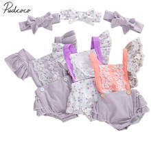 Conjunto de 2 piezas para bebé y niña, ropa transpirable de verano con estampado Floral/de puntos, con encaje de decoración, Pelele de manga con mosca + conjunto de sombreros con lazo 2024 - compra barato