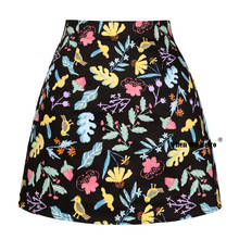 Korean Style 50s Floral Leaves Print Summer Women Skirts 2021 SS0008 Vintage High Waist Mini Length Sexy Short Black Skirt 2024 - buy cheap