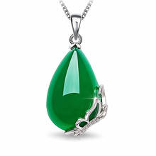 Natural Green Jade Chalcedony Water Drop Pendant 925 Silver Necklace Chinese Carved Charm Jewelry Fashion Amulet Gifts for Women 2024 - buy cheap