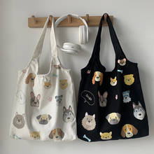 Ulzzang Dog Illustration Canvas Shoulder Shopper Bag for Women Girl Handbags Cloth Shopping Bags Ladies Tote Beach Bag 2024 - buy cheap