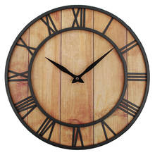 Grande design do vintage relógio de parede forjado 16 Polegada madeira metal ferro industrial retro relógio saat clássico horloge murale 2024 - compre barato
