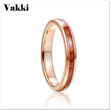 VAKKI 4mm Men's Tungsten Steel Carbide Ring Hawaiian Koa Wood Inlay Polished Finish Comfort Fit Rose Gold Ring Men Jewellery 2024 - buy cheap