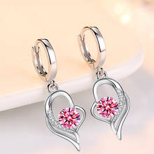Pink Purple White Round Zircon Drop Earrings For Women Vintage Fashion Silver Color Heart Earrings Crystal Stone Dangle Earrings 2024 - buy cheap
