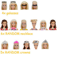 6 Pcs Fashion Plastic Chain Necklaces + 5 Pcs Princess Crowns Jewelry Doll 1:6 Accessories for Barbie Doll Dollhouse Kids Toy 2024 - buy cheap