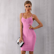 Seamyla 2022 Women Bandage Dress New Arrival Pink White Summer Evening Party Spaghetti Strap Sleeveless Bodycon Sexy Sundresses 2024 - buy cheap