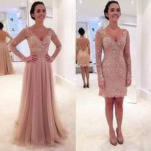 Elegant Prom Dress A-line Deep V-neck Long Sleeves Tulle Appliques Beaded Long Prom Gown Evening Dresses Robe De Soiree 2024 - buy cheap