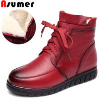 ASUMER SIZE 36-41 Full genuine leather boots women mother shoes nature wool warm snow boots comfortable flat ankle boots red 2024 - buy cheap