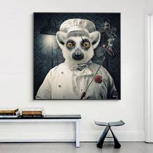 Pintura em tela animal arte da parede lemur no chef uniforme cartazes e impressões fotos de parede para sala estar decoração casa 2024 - compre barato