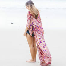 AYUALIN-caftán de gasa con estampado floral rosa para mujer, Túnica holgada de verano, ropa de playa, bikini, kimono, cárdigan 2024 - compra barato