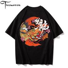 Camiseta charaque chinesa masculina, manga curta com estampa de dragão, camiseta casual de algodão hip hop, roupa masculina 2024 - compre barato