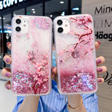 Pink Flowers Glitter Phone Case For iPhone 12 11 Pro Max X XR XS 7 8 Plus Dynamic Quicksand Liquid Clear Soft Back Cover Case 2024 - buy cheap