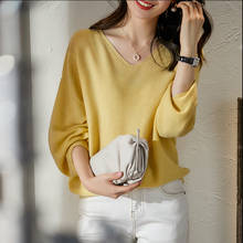 Sweater Women Autumn Winter Loose Pullover Korean Fashion Lantern Sleeve V Neck Solid Knitted Sweaters Female Pulls Jumper Mujer 2024 - buy cheap