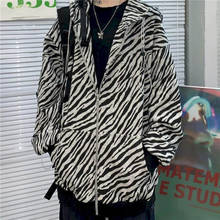 Jaqueta estampa zebra feminina, primavera e outono, nova maré, versão coreana de solta, zíper, casaco cardigã com capuz, 2020 2024 - compre barato