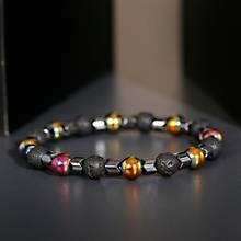 Natural Stone Men's Bracelets Charm Corful Hematite Lava Elastic Bracelets For Women&Men Pulsera Hombre 2024 - buy cheap