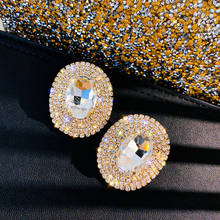 USTAR, шикарные круглые серьги-гвоздики с кристаллами для женщин, гипербола, большие стразы, массивные, вечерние, свадебные, модные ювелирные изделия, подарки 2024 - купить недорого