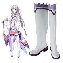 Re: zero kara hadimeru isekai seikatsu emilia, sapatos de cosplay da vida em um mundo diferente da zero emilia, botas de comprimento no joelho 2024 - compre barato