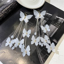Fyuan boemia fio brincos de gotas de borboleta branca, longa borla cristal brincos pendurados para mulheres jóias presentes 2024 - compre barato